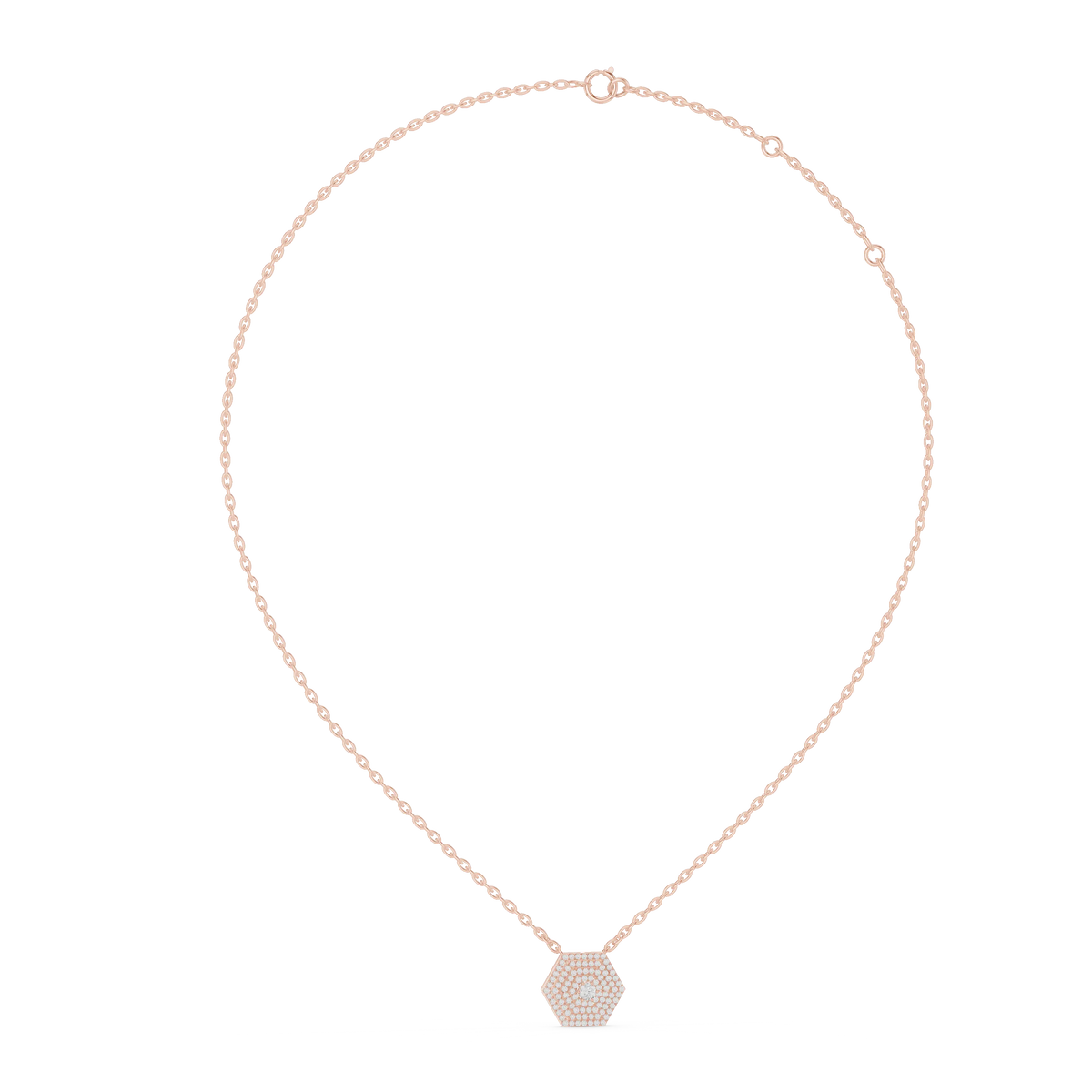 Pavé Hexagon Moissanite Pendant in rose 925 sterling silver, view 1