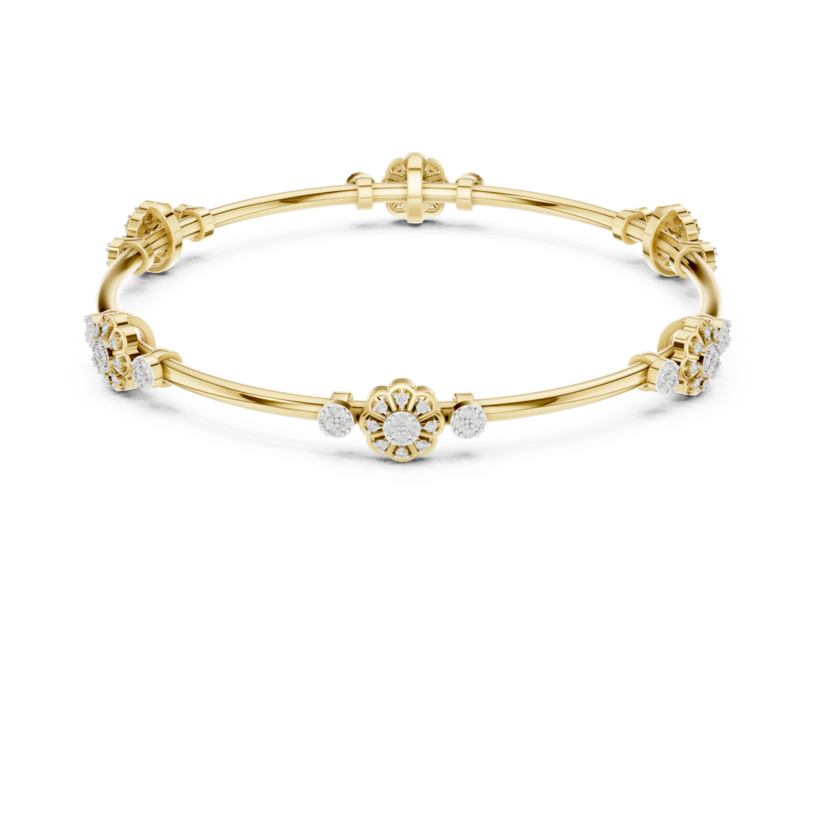 Flower Cluster Moissanite Bangle in yellow 925 sterling silver, view 4