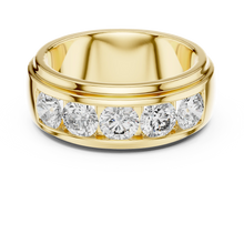 Five Stone Channel Set Moissanite Wide Band in yellow 925 sterling silver, view 4