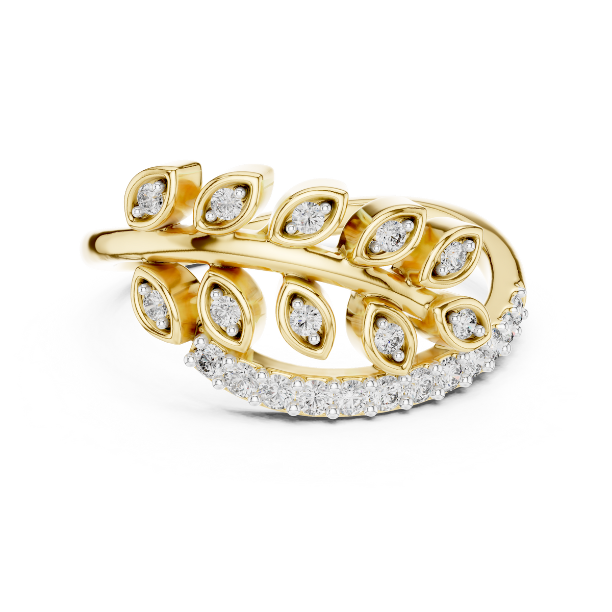 Pavé Leaf Vine Moissanite Ring in yellow 925 sterling silver, view 4