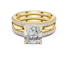 Cushion Cut Solitaire Moissanite Ring with Double Pavé Band in yellow 925 sterling silver, view 4