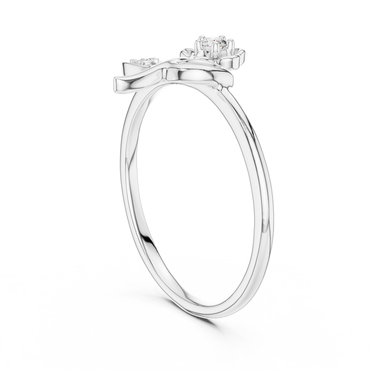 Flower on Stem Moissanite Ring in white 925 sterling silver, view 1