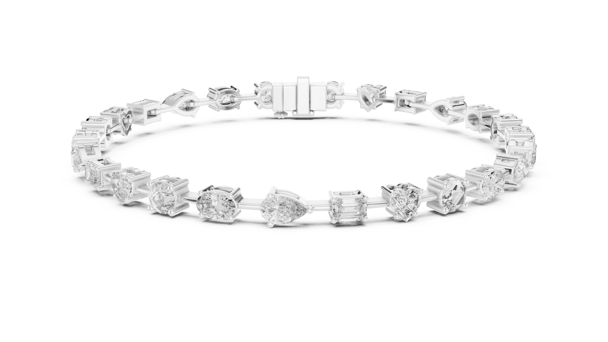 Mixed Shape Moissanite Tennis Bracelet in white 925 sterling silver, view 1