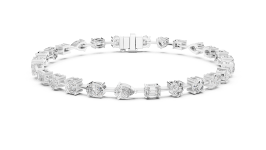 Mixed Shape Moissanite Tennis Bracelet in white 925 sterling silver, view 1