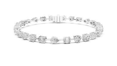 Mixed Shape Moissanite Tennis Bracelet in white 925 sterling silver, view 1