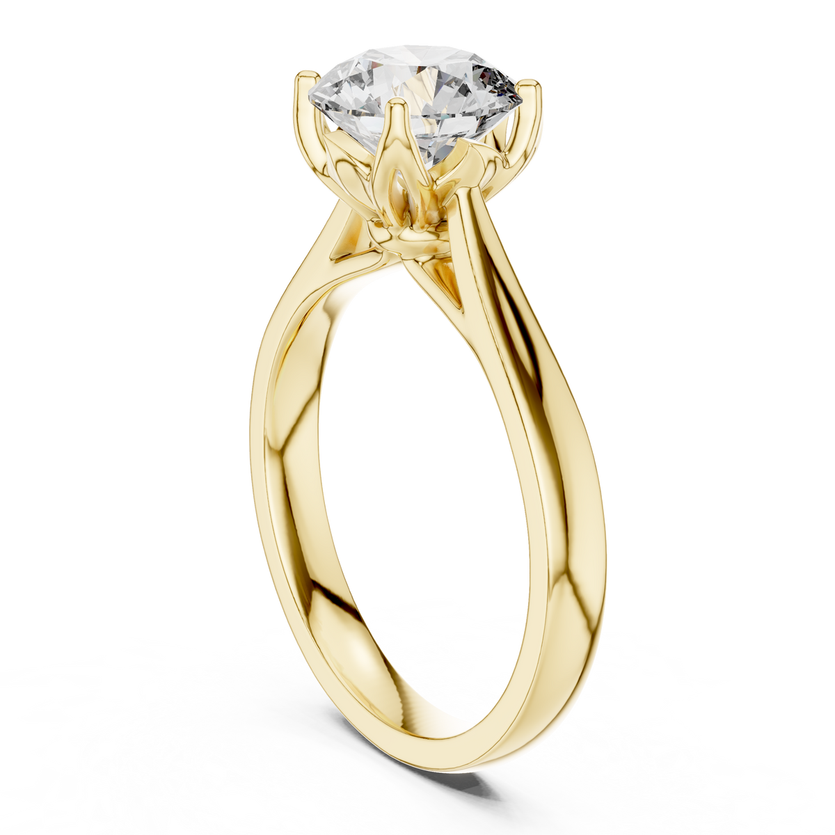 Round Cathedral Moissanite Solitaire Ring in yellow 925 sterling silver, view 1