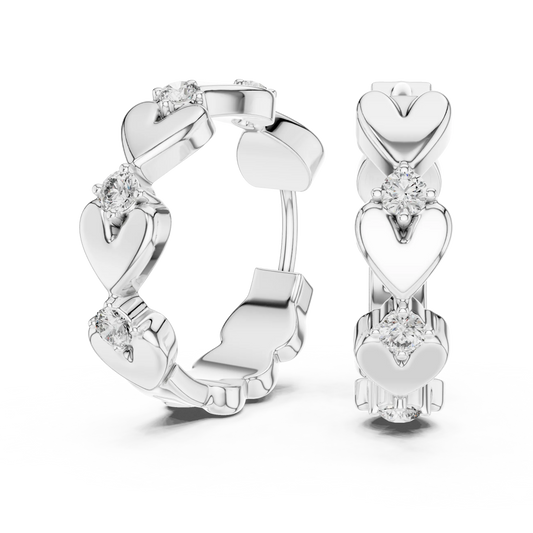 Moissanite heart huggie hoop earrings in white 925 sterling silver, view 1