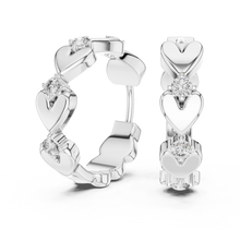 Moissanite heart huggie hoop earrings in white 925 sterling silver, view 1