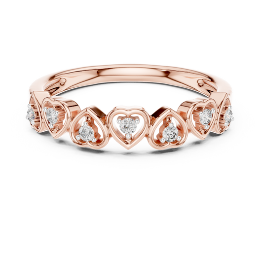 Row of Hearts Moissanite Band in rose 925 sterling silver, view 4
