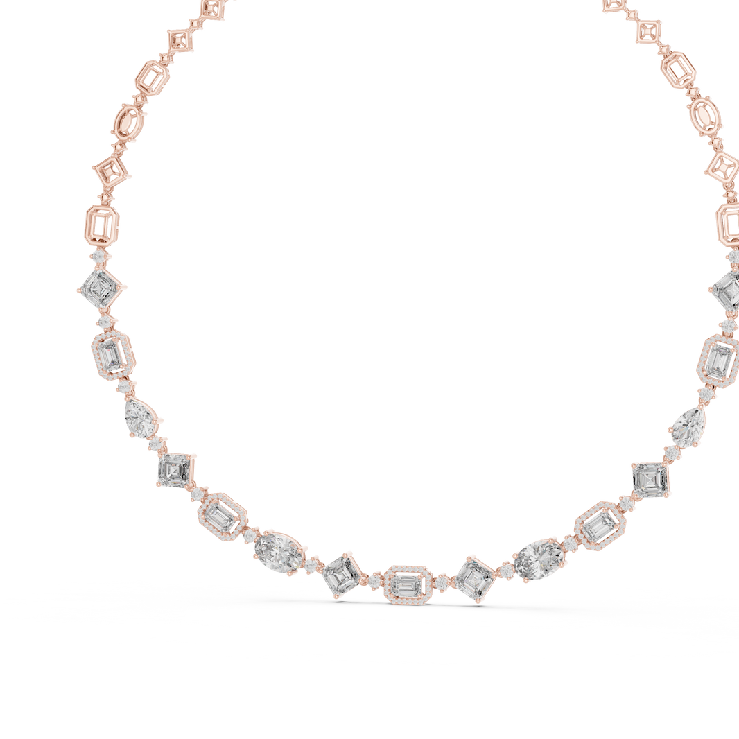 Mixed Shape Halo Station Necklace in rose 925 sterling silver, view 2