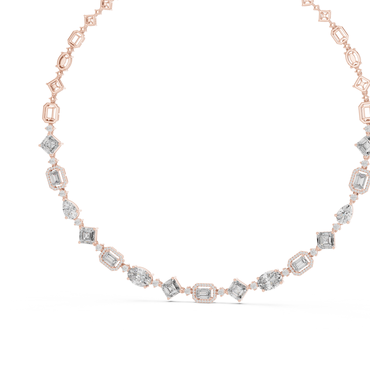 Mixed Shape Halo Station Necklace in rose 925 sterling silver, view 2