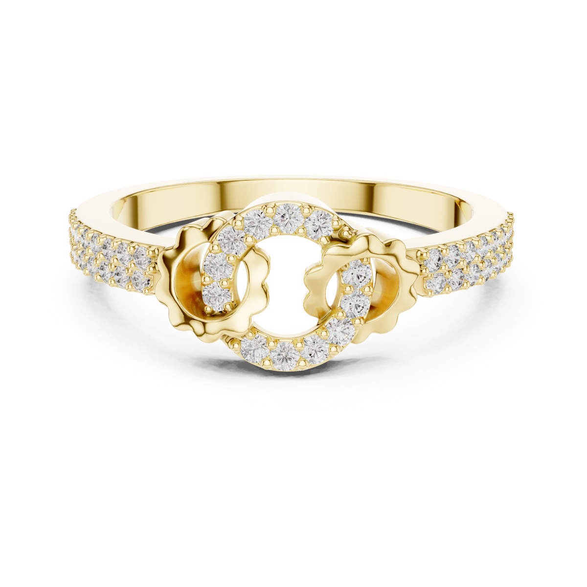 Open Circle Double-Row Pavé Moissanite Ring in yellow 925 sterling silver, view 4