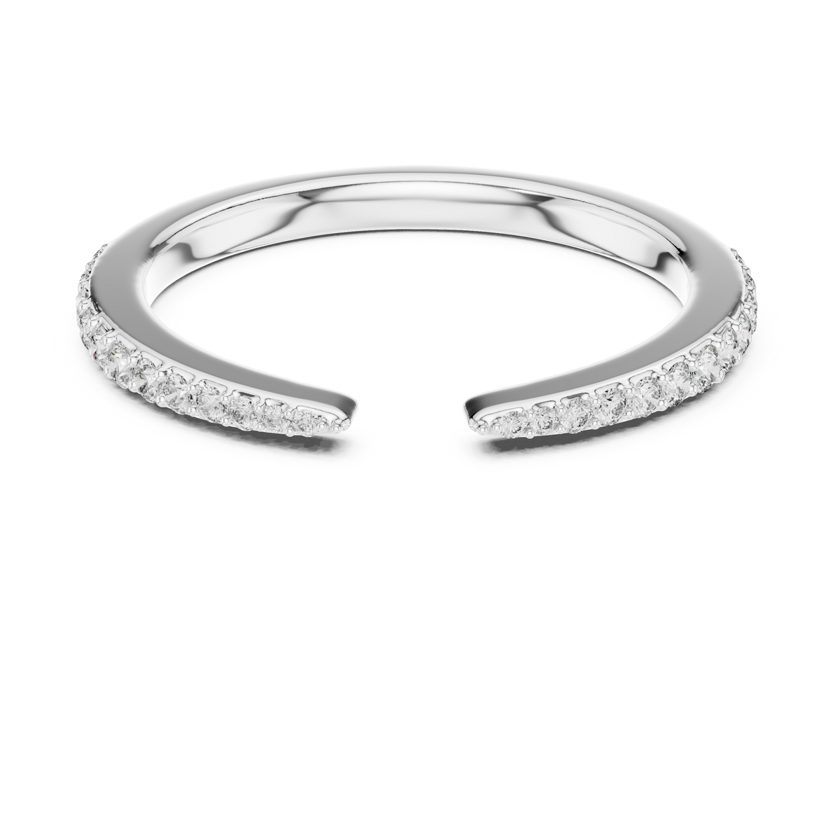 Open Cuff Pavé Moissanite Ring in white 925 sterling silver, view 4