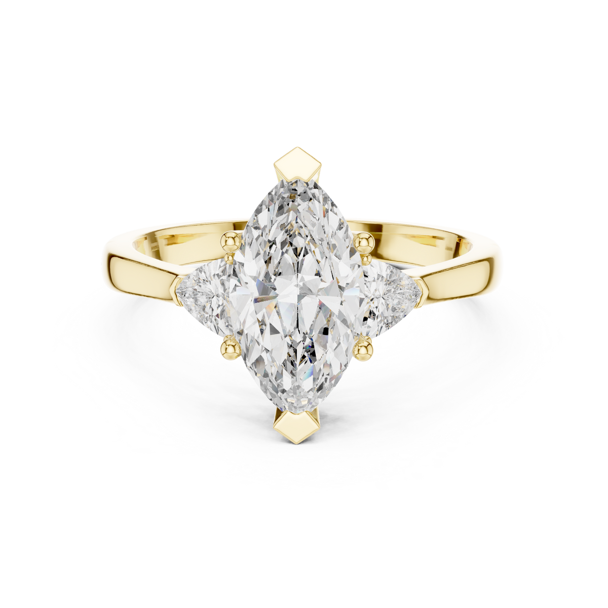 Marquise and Trillion Three Stone Moissanite Ring in yellow 925 sterling silver, view 4