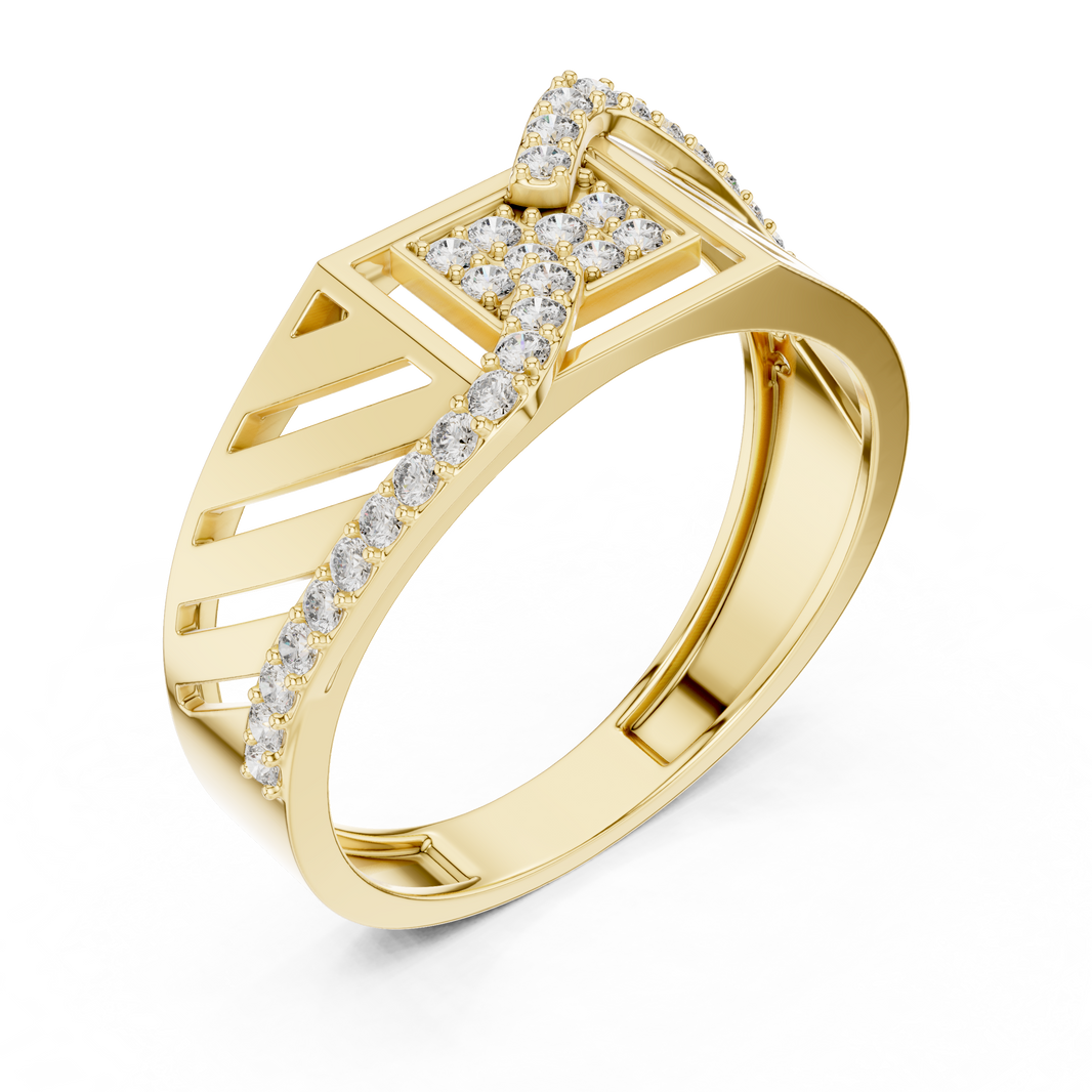 Men's Wide Openwork Square Cluster Moissanite Band in yellow 925 sterling silver, view 2
