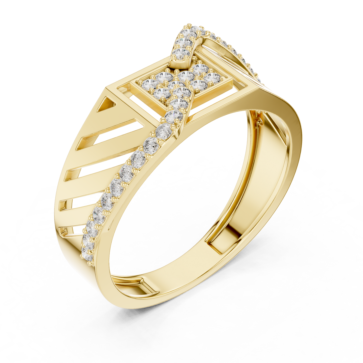 Men's Wide Openwork Square Cluster Moissanite Band in yellow 925 sterling silver, view 2
