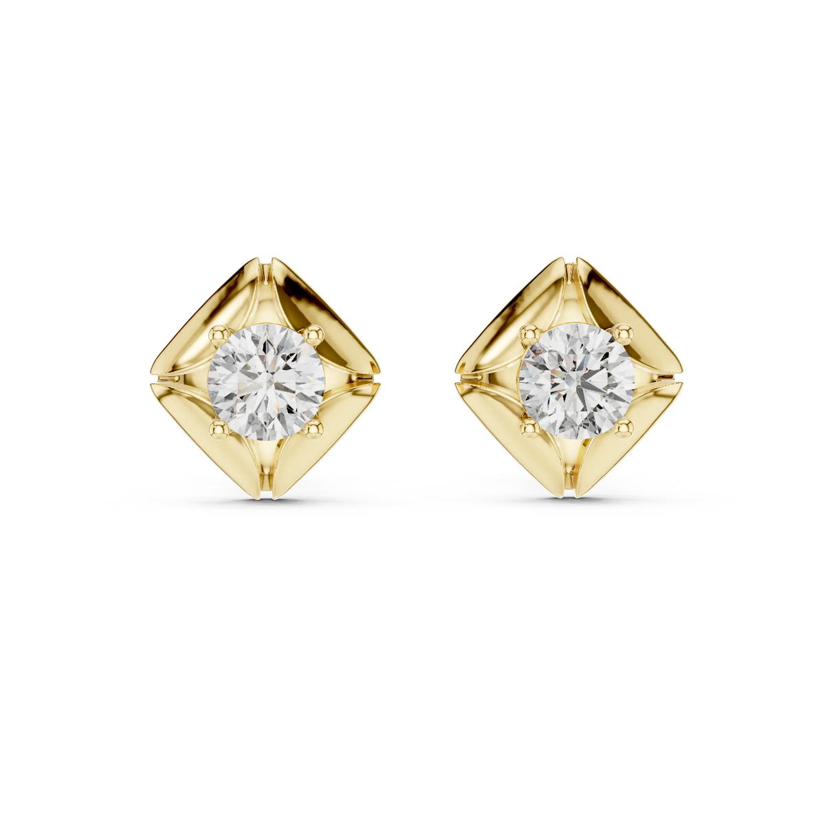 Round moissanite petal frame stud earrings in yellow 925 sterling silver, view 4