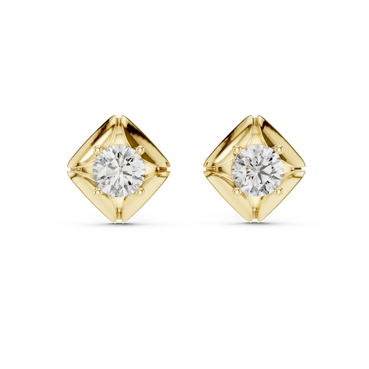 Round moissanite petal frame stud earrings in yellow 925 sterling silver, view 4