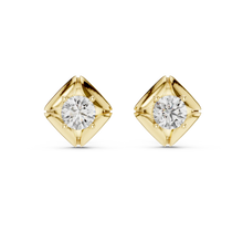 Round moissanite petal frame stud earrings in yellow 925 sterling silver, view 4