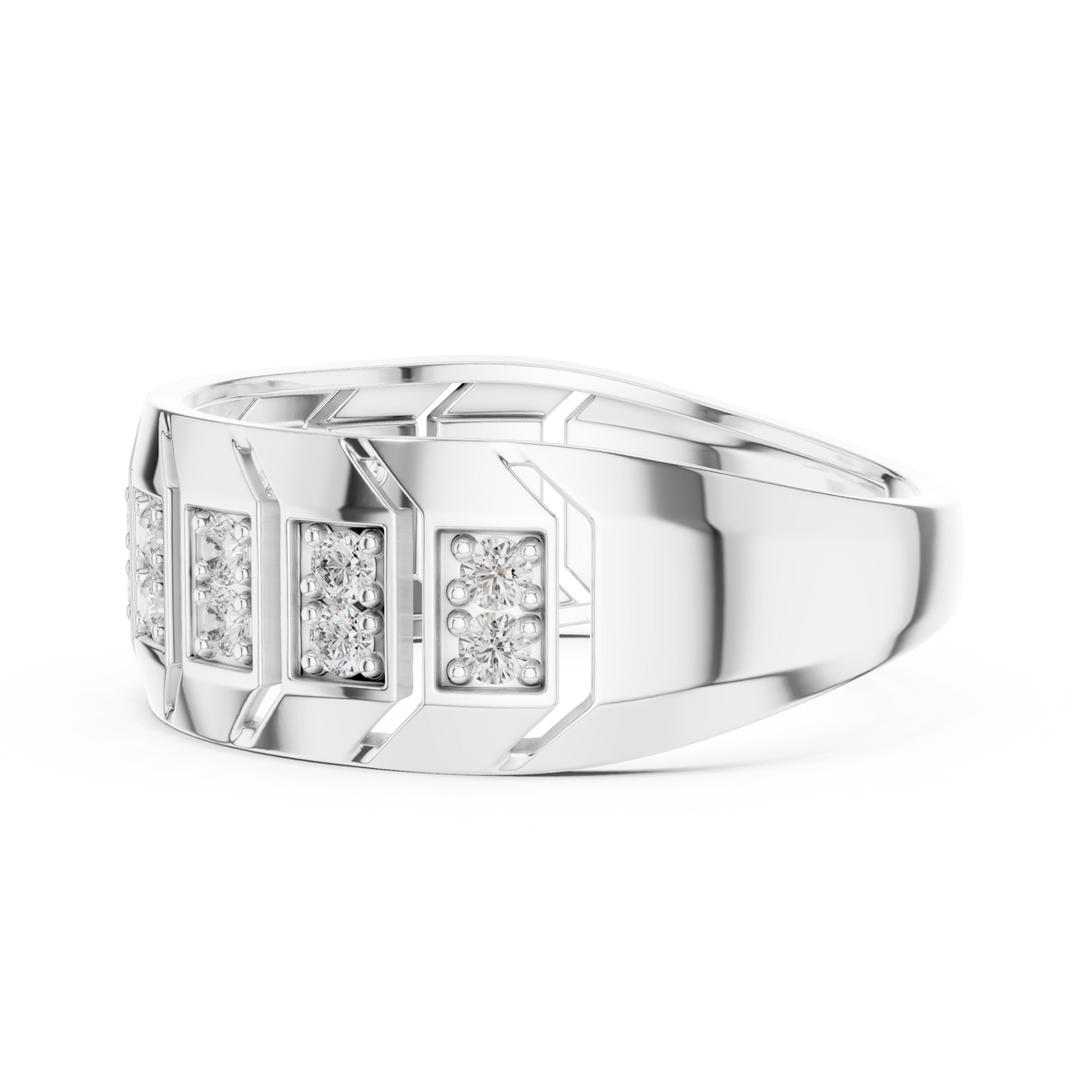 Chevron Station Moissanite Statement Band in white 925 sterling silver, view 3