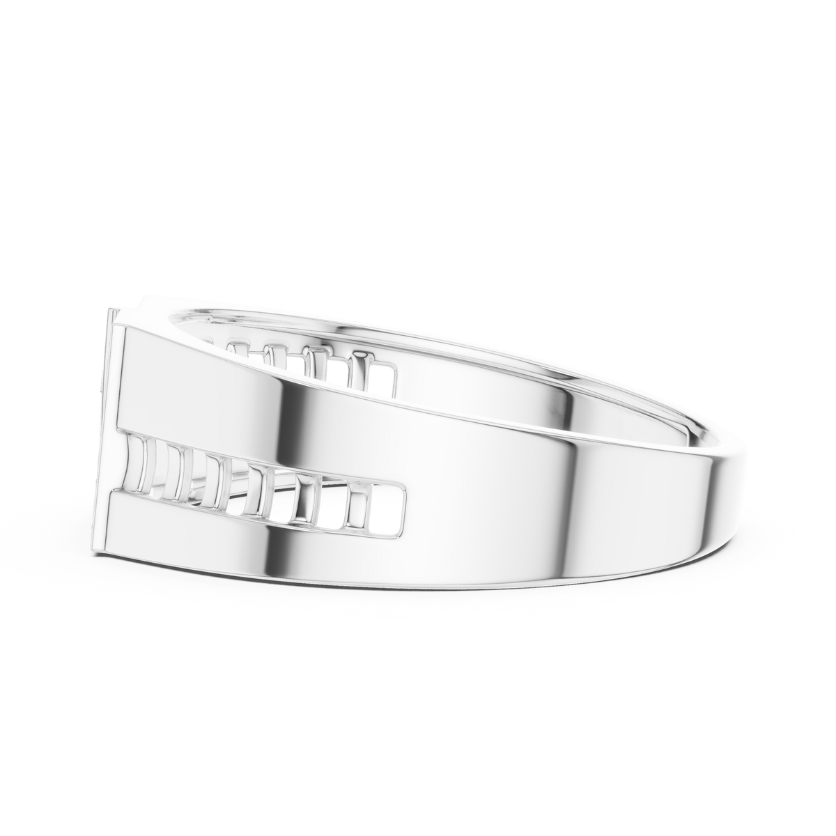 Men's Wide Signet Pavé Moissanite Ring with Bezel Accent in white 925 sterling silver, view 3