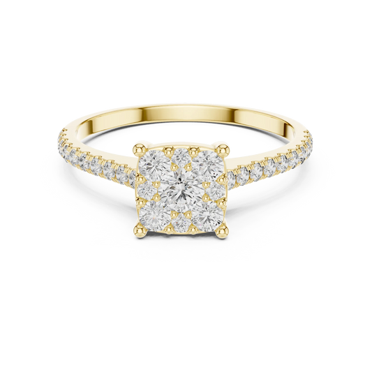 Round Cluster Moissanite Engagement Ring with Pavé Band in yellow 925 sterling silver, view 4