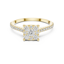 Round Cluster Moissanite Engagement Ring with Pavé Band in yellow 925 sterling silver, view 4