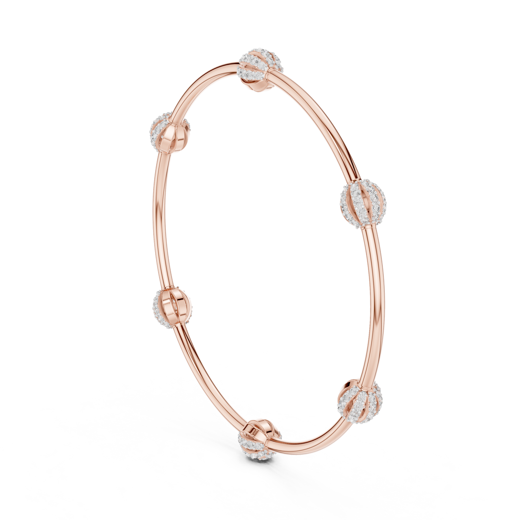 Round Cluster Station Moissanite Bangle in rose 925 sterling silver, view 1