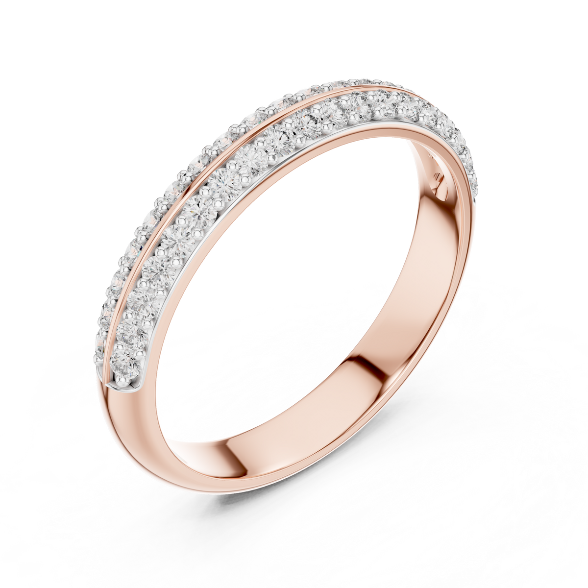 Double Row Pavé Moissanite Half Eternity Band in rose 925 sterling silver, view 2