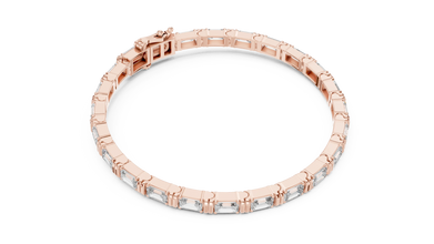 Emerald Cut Moissanite Bar Link Bracelet in rose 925 sterling silver, view 3