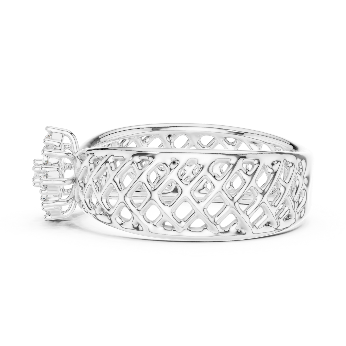 Lattice Star Cluster Moissanite Band in white 925 sterling silver, view 3