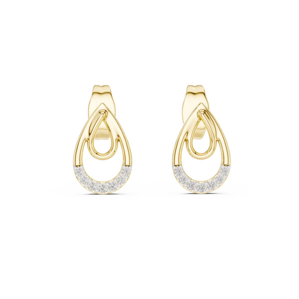 Moissanite Double Teardrop Stud Earrings in yellow 925 sterling silver, view 4