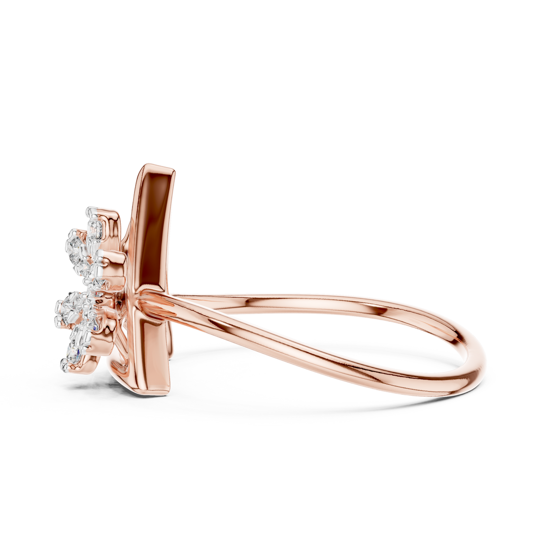 Open Triangle Flower Moissanite Ring in rose 925 sterling silver, view 3