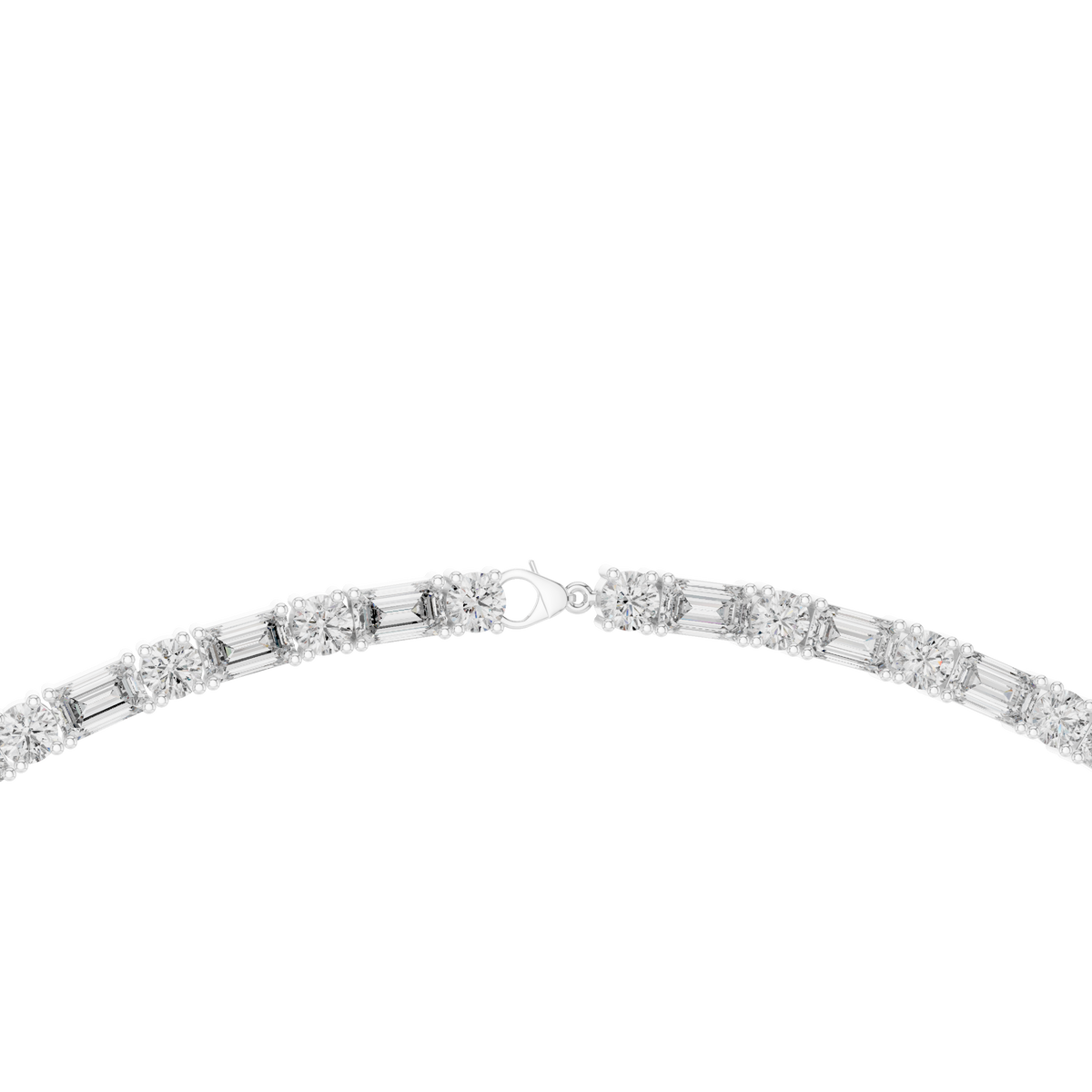 Emerald Cut and Round Tennis Necklace in white 925 sterling silver, view 4