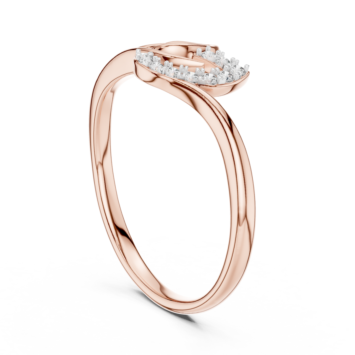 Open Leaf and Crescent Moissanite Ring in rose 925 sterling silver, view 1