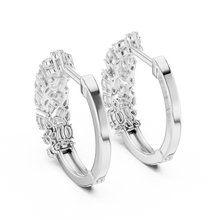 Mixed shape moissanite cluster hoop earrings in white 925 sterling silver, view 3
