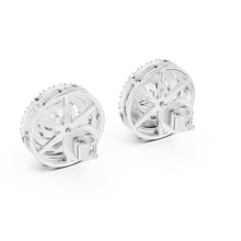 Round moissanite double halo stud earrings in white 925 sterling silver, view 3