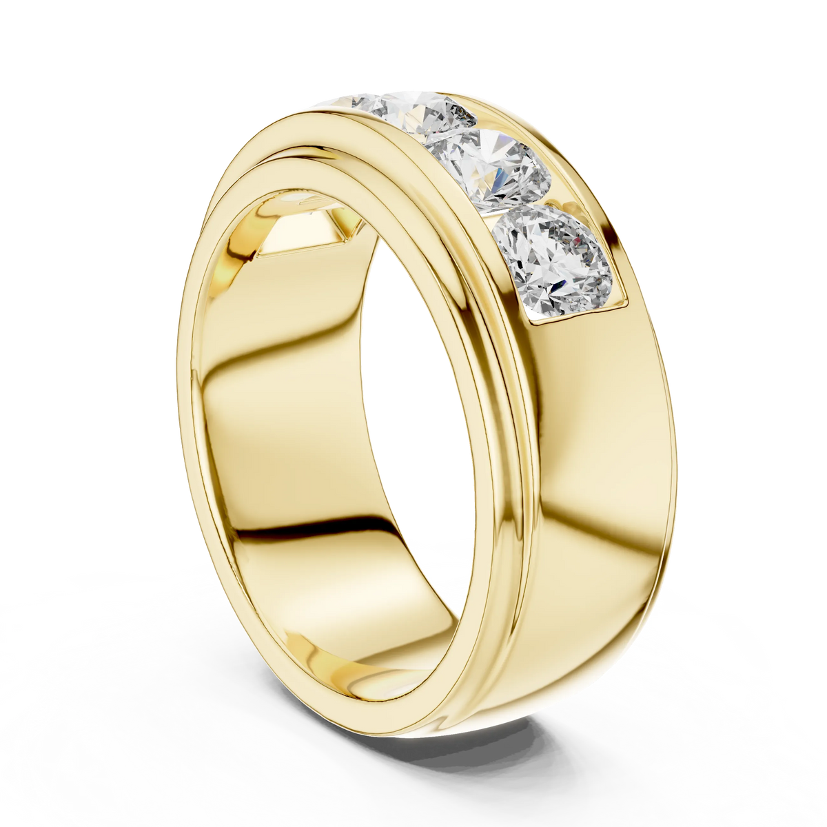 Five Stone Channel Set Moissanite Wide Band in yellow 925 sterling silver, view 1