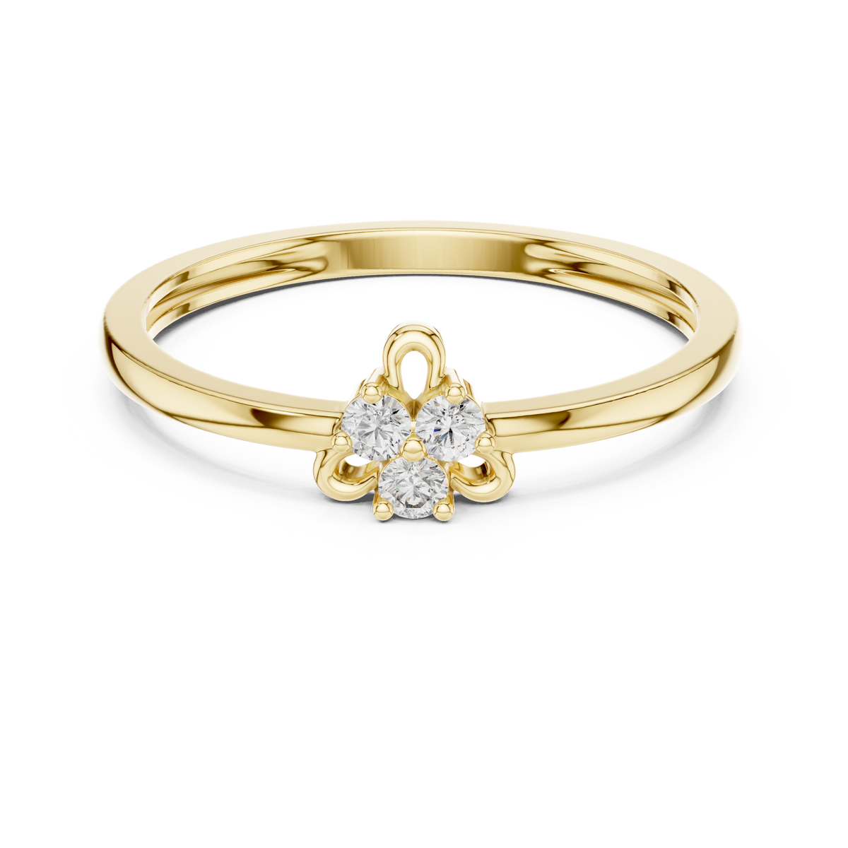 Petite Trefoil Cluster Bow Moissanite Ring in yellow 925 sterling silver, view 4