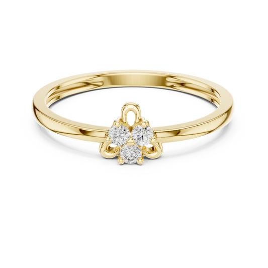 Petite Trefoil Cluster Bow Moissanite Ring in yellow 925 sterling silver, view 4