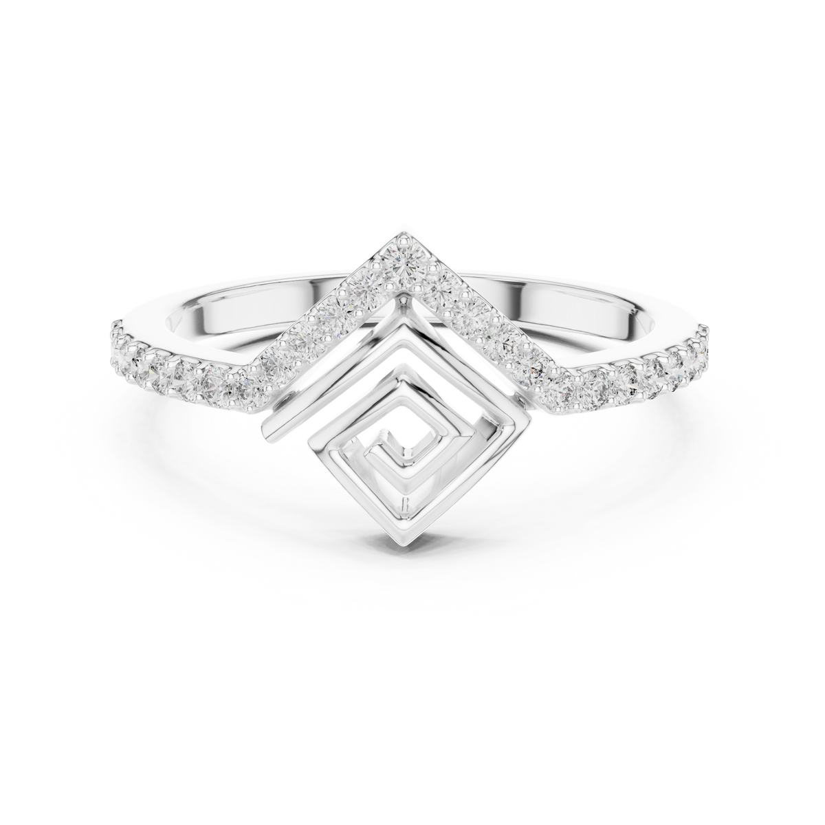 Pavé Chevron Square Spiral Moissanite Ring in white 925 sterling silver, view 4