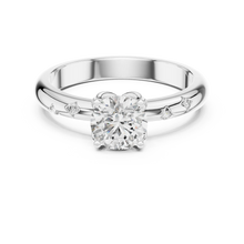 Round Solitaire Moissanite Ring with Bezel Accents in white 925 sterling silver, view 4