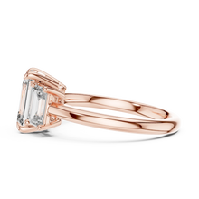 Emerald Cut Three Stone Moissanite Ring in rose 925 sterling silver, view 3