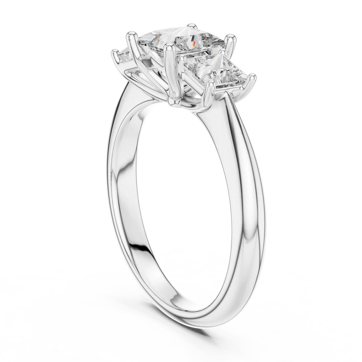Princess Cut Three Stone Moissanite Ring in white 925 sterling silver, view 1