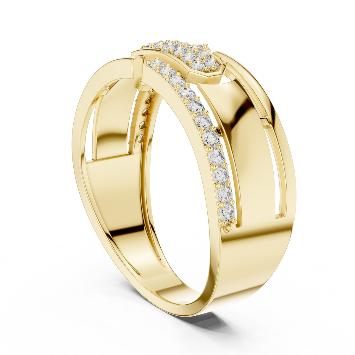 Openwork Multi-Row Pavé Moissanite Band in yellow 925 sterling silver, view 1