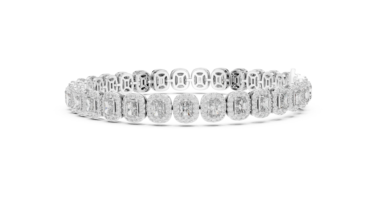 Radiant Cut Halo Moissanite Tennis Bracelet in white 925 sterling silver, view 4