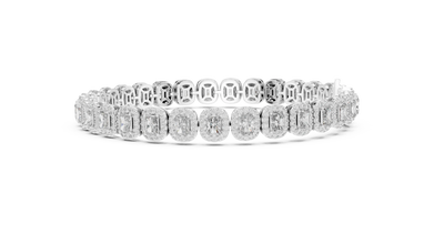 Radiant Cut Halo Moissanite Tennis Bracelet in white 925 sterling silver, view 4