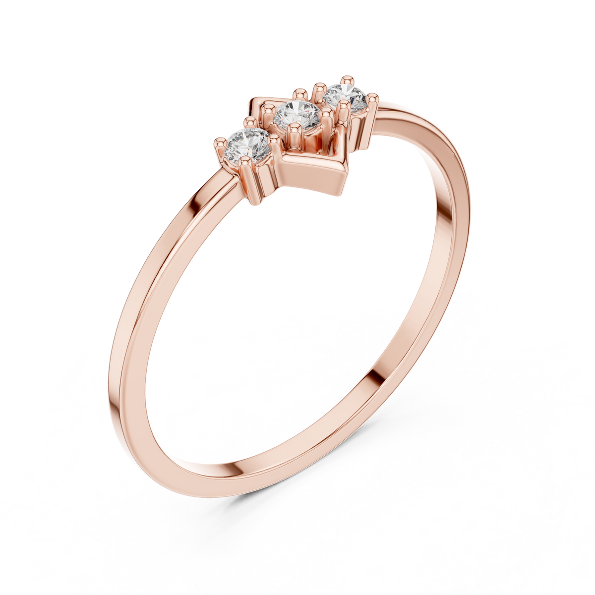 Three-Stone Geometric Frame Moissanite Ring in rose 925 sterling silver, view 2