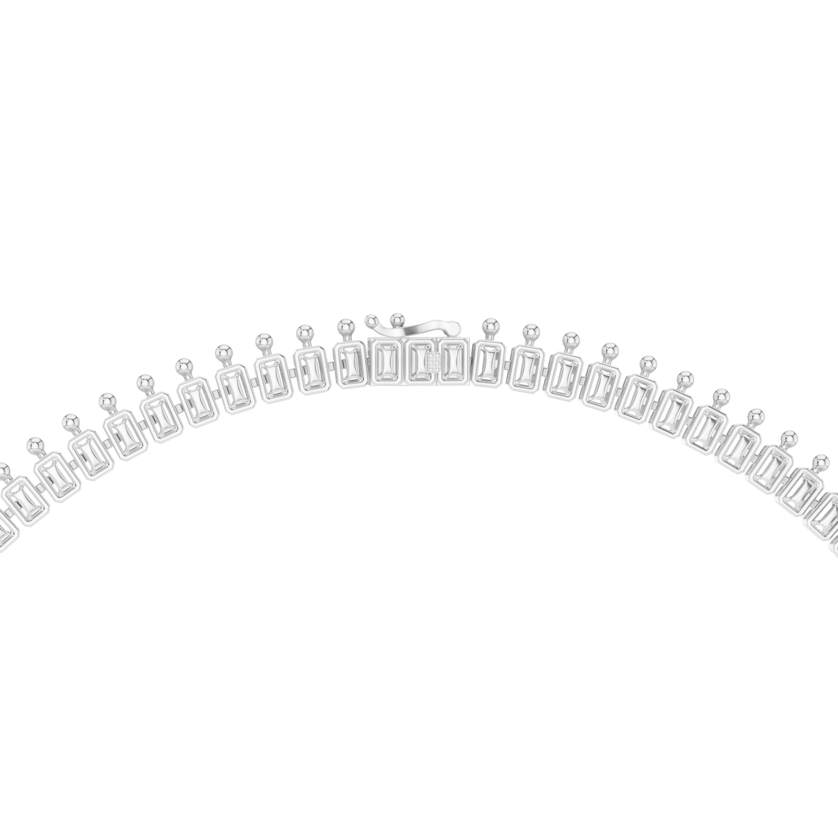 Statement Fringe Collar Necklace with Blue Centre Stone in white 925 sterling silver, view 4