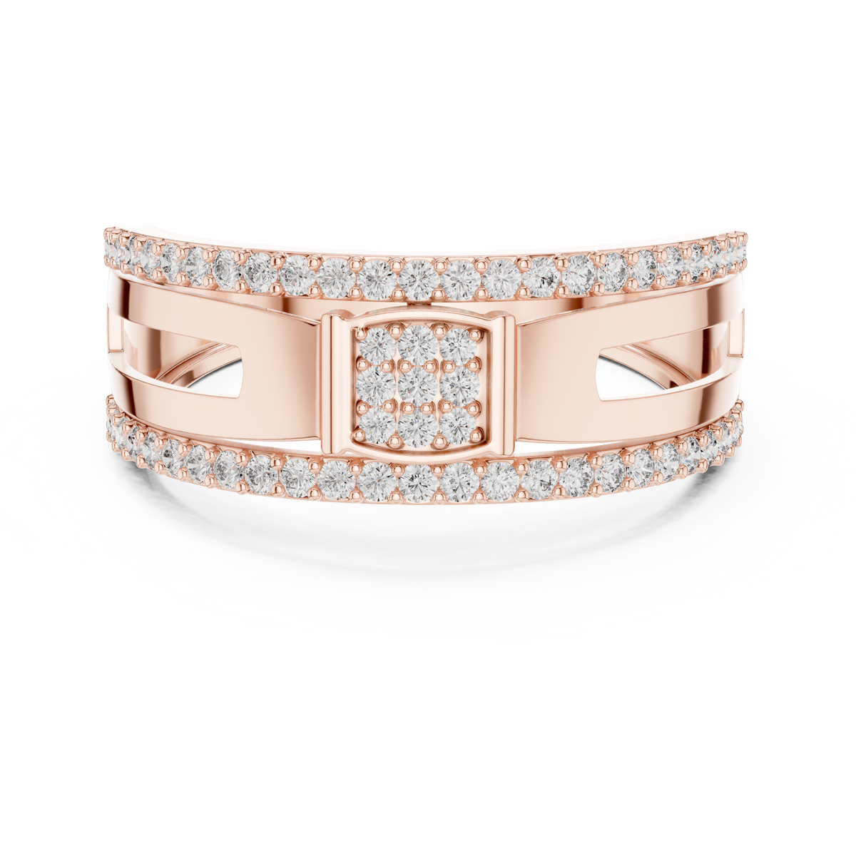 Square Cluster Double-Row Moissanite Band in rose 925 sterling silver, view 4